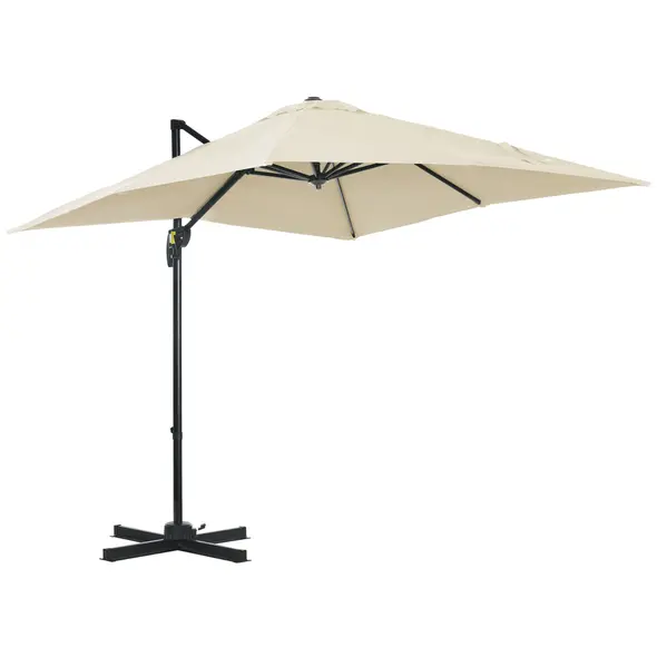 Outsunny 2.5 x 2.5m Patio Offset Parasol Umbrella Cantilever Hanging Aluminium Sun Shade Canopy Shelter 360° Rotation with Crank Handle and Cross Base, Cream White - 1