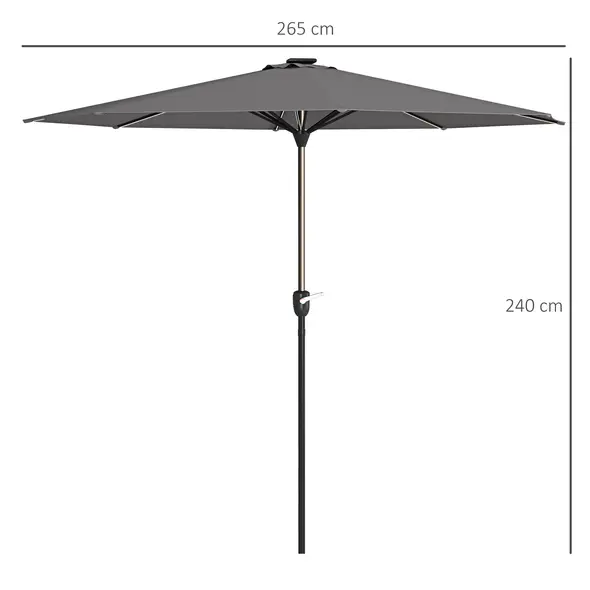 Outsunny 2.65m Garden Parasol, with LED Lights - Dark Grey - 3