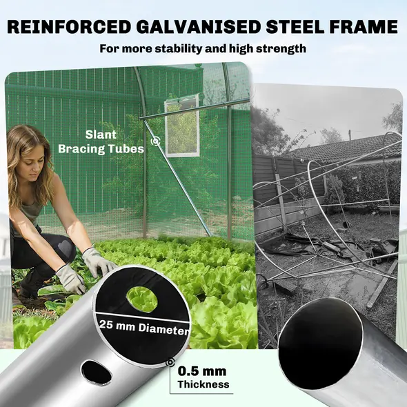 Outsunny 2 x 3 m Walk-in Polytunnel Greenhouse with Hinged Door and 6 Roll Up Mesh Windows, Garden Tunnel Warm House Tent, Green - 7