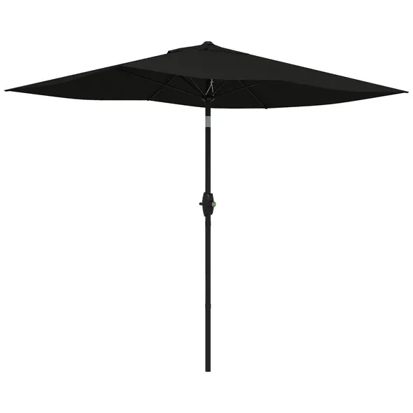 Outsunny 2 x 3(m) Garden Parasol Umbrella, Rectangular Outdoor Market Umbrella Sun Shade with Crank & Push Button Tilt, 6 Ribs, Aluminium Pole, Black - 1