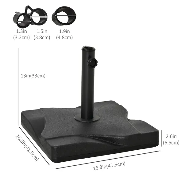 Outsunny 20kg Square Parasol Base Outdoor Garden Cement Umbrella Weight Stand Holder, Fits Φ32mm,Φ38mm,Φ48mm Pole - Black - 3