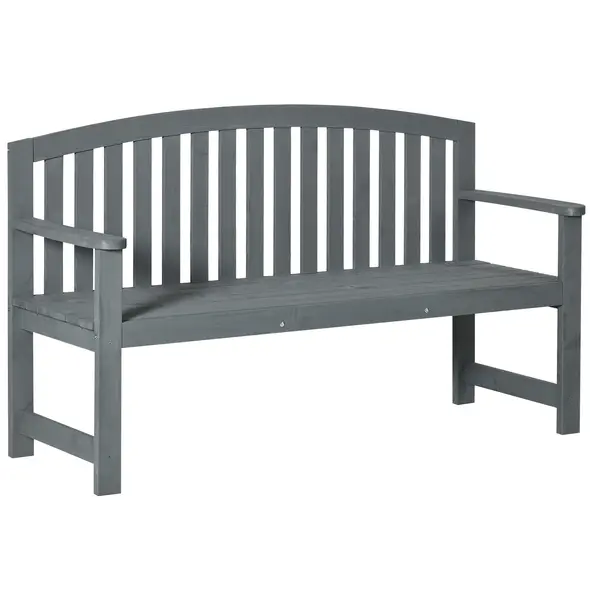 Outsunny 2 Seater Wooden Garden Bench with Armrest, Outdoor Furniture Chair for Park, Balcony, Grey - 1