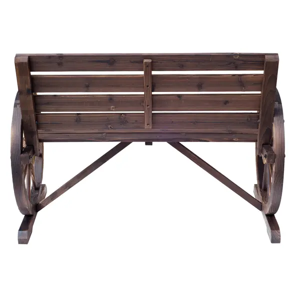 Outsunny 2 Seater Garden Bench with Wooden Cart Wagon Wheel Rustic High Back Brown - 8