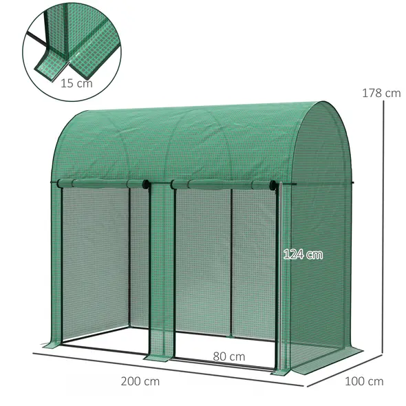 Outsunny 200 x 100cm Walk-In Greenhouse, with Zipped Doors - Green - 3