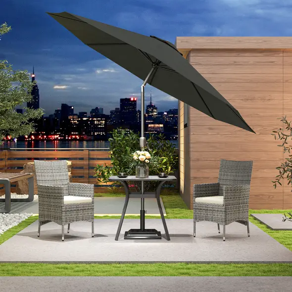 Outsunny 2 Pieces Rattan Garden Chairs Dining Chair Set with Cushion, Mixed Grey - 9