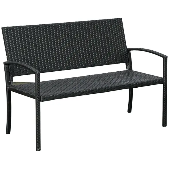 Outsunny 2 Seater Poly Rattan Garden Bench, All Weather Wicker Garden Loveseat, Outdoor Seating Bench with 240 Load Capacity, Backrest and Armrests for Patio, Terrace, Balcony, Black - 1