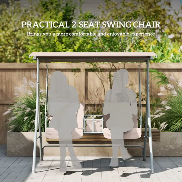 Outsunny 2 Seater Garden Swing Chair Patio Rocking Bench w/ Tilting Canopy, Double Padded Seats, Storage Bag and Tray, Beige - 7