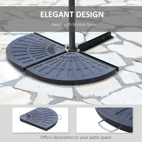 Outsunny 2 Piece Parasol Base, 28kg Resin Umbrella Stand Weights for Cantilever Parasol with Handles, Bronze - 4