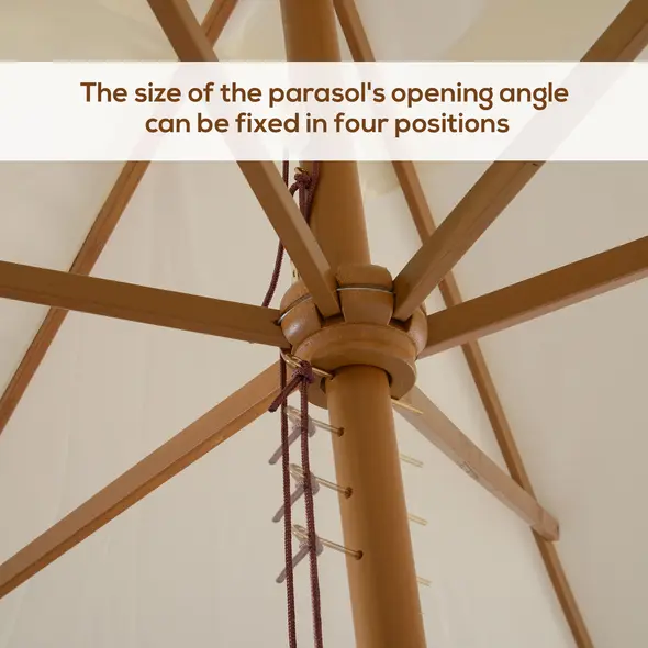 Outsunny 2 x 3m Wooden Garden Parasol Umbrella Outdoor Sun Shade Canopy, Cream White - 6