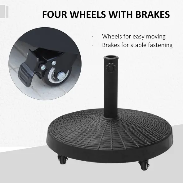 Outsunny 22.7kg Resin Patio Parasol Base Umbrella Stand Weight Deck Garden Sunshade Holder Round w/ Wheels Brakes Outdoor - 6