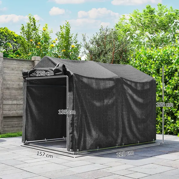 Outsunny 2.2 x 1.6 m Garden Storage Tent, Waterproof Anti-UV Bike Tent with Roll-up Zipper Door, Galvanised Outdoor Storage Shelter Carport for Bike, Motorbike, Garden Tools, Black - 3