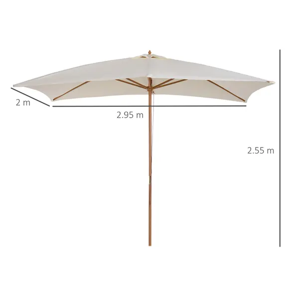 Outsunny 2 x 3m Wooden Garden Parasol Umbrella Outdoor Sun Shade Canopy, Cream White - 3