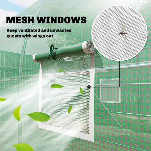 Outsunny 2 x 3 m Walk-in Polytunnel Greenhouse with Hinged Door and 6 Roll Up Mesh Windows, Garden Tunnel Warm House Tent, Green - 4