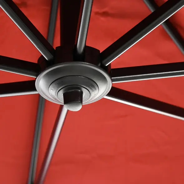 Outsunny 2.5 x 2.5m Patio Offset Parasol Umbrella Cantilever Hanging Aluminium Sun Shade Canopy Shelter 360° Rotation with Crank Handle and Cross Base, Wine Red - 9