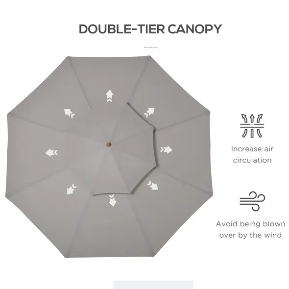 Outsunny 2.7m Elegant Wooden Frame Parasol Umbrella - Grey - 5