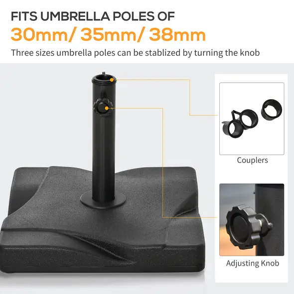 Outsunny 20kg Square Parasol Base Outdoor Garden Cement Umbrella Weight Stand Holder, Fits Φ32mm,Φ38mm,Φ48mm Pole - Black - 5
