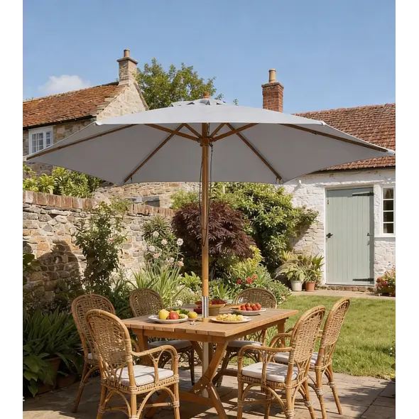 Outsunny 2.5m Wood Garden Parasol Sun Shade Patio Outdoor Wooden Umbrella Canopy, Table Market Umbrella with Vent, 38mm Pole, Rope Pulley Mechanism, Grey - 2