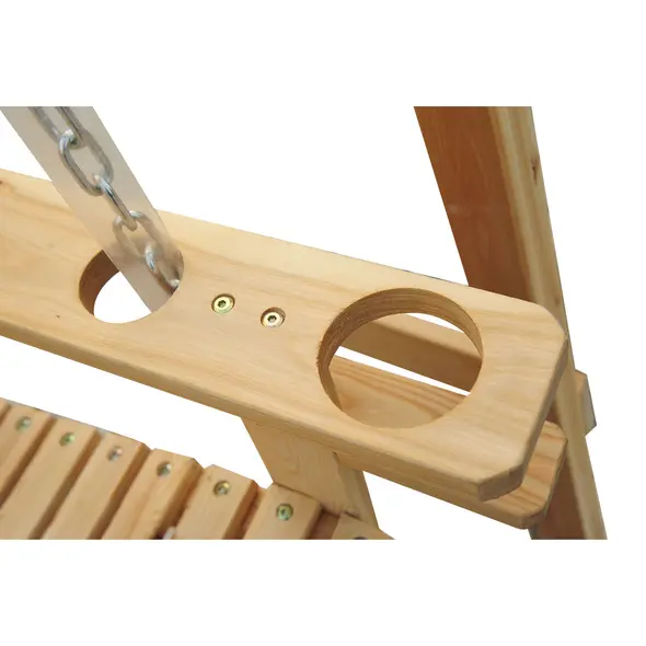 Outsunny 2 Seater Garden Swing Seat, Wooden Swing Chair Bench with Cup Holders for Outdoor Porch Patio, Natural - 7