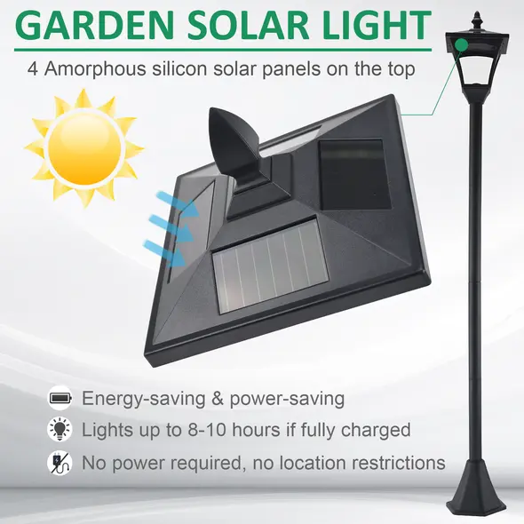 Outsunny 2 Pieces Outdoor Garden Solar Post Lamp Sensor Dimmable LED Lantern Bollard Pathway 1.6M Tall – Black - 4