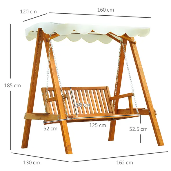 Outsunny 2 Seater Garden Swing Seat with Canopy, Wooden Swing Chair, Outdoor Hammock Bench for Balcony Patio Porch, Cream White - 3