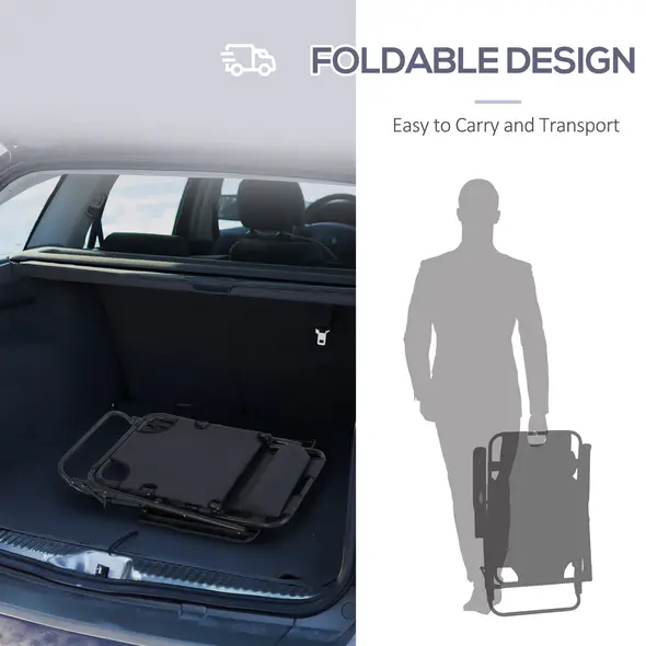 Outsunny 2 in 1 Folding Sun Lounger Reclining Garden Chair Set of 2 with 2-Level Adjustable Backrest, Outdoor Zero Gravity Recliner Garden Chairs with Head Pillow and Armrests, Grey - 5