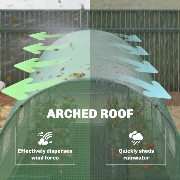 Outsunny 2 x 3 m Walk-in Polytunnel Greenhouse with Hinged Door and 6 Roll Up Mesh Windows, Garden Tunnel Warm House Tent, Green - 9