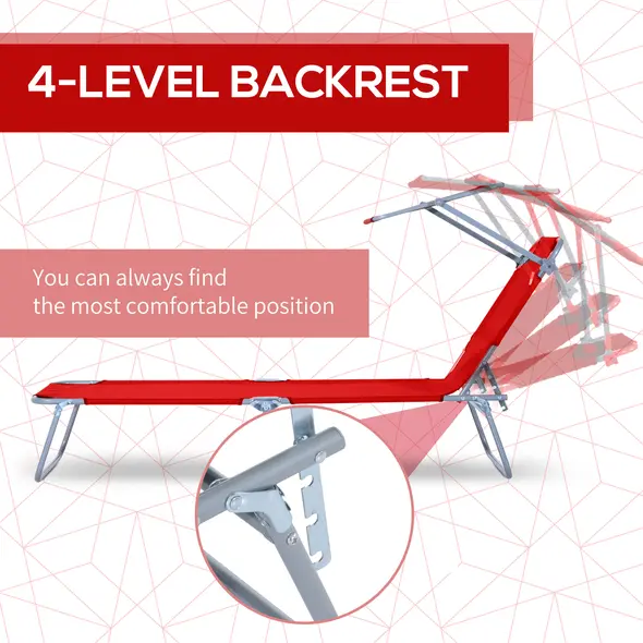 Outsunny 2 Piece Folding Sun Lounger, Lounge Chairs Reclining Sleeping Bed with Adjustable Sun Shade Awning for Beach, Patio - 4