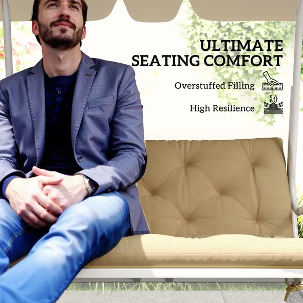 Outsunny 2 Seater Bench Pad, Garden Chair Cushion with Back and Ties for Indoor and Outdoor Use, 98 x 100 cm, Light Grey - 5