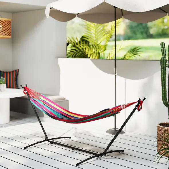 Outsunny 298 x 117cm Hammock with Stand Camping Hammock with Portable Carrying Bag, Adjustable Height, 120kg Load Capacity, Multicolour - 8