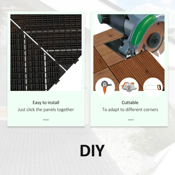 Outsunny 27 Pcs Wooden Interlocking Decking Tiles, 30 x 30 cm Anti-slip Outdoor Flooring Tiles, 0.81㎡ per Pack, All Weather Use for Patio, Balcony, Terrace, Hot Tub, Brown - 6