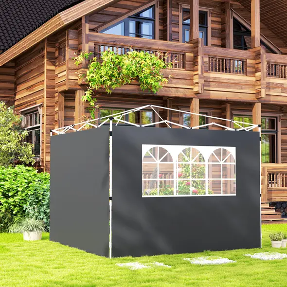 Outsunny 3 Meters Gazebo Replaceable Exchangeable Side Panel Wall Panels Walls With Window, Dark Grey - 2