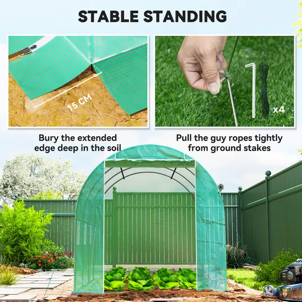 Outsunny 296 x 196cm Steel Frame Polytunnel Greenhouse - Green - 7