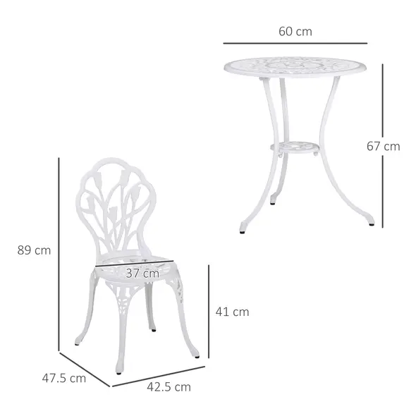 Outsunny 3 Piece Patio Bistro Set for 2, Outdoor Aluminium Garden Table and Chairs with Umbrella Hole for Balcony, White - 3
