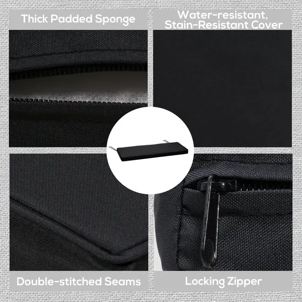 Outsunny 2-Seater Garden Bench Cushion with Ties, Swing Chair Cushion, Replacement Cushion for Outdoor Furniture, 110 x 46 cm, Black - 5