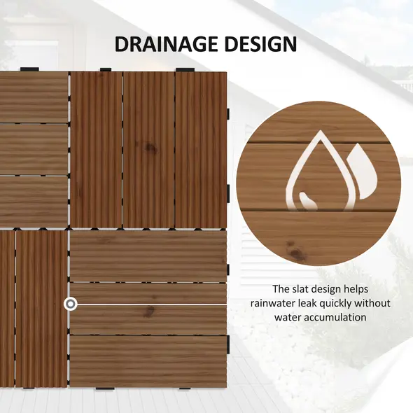 Outsunny 27 Pcs Wooden Interlocking Decking Tiles, 30 x 30 cm Anti-slip Outdoor Flooring Tiles, 0.81㎡ per Pack, All Weather Use for Patio, Balcony, Terrace, Hot Tub, Brown - 5