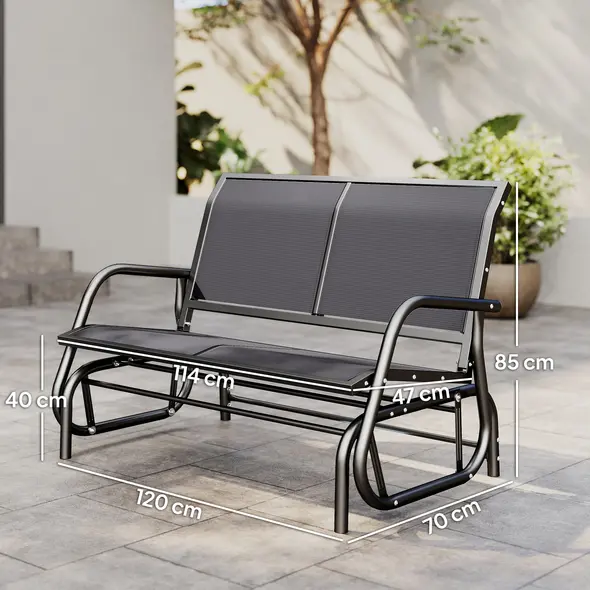 Outsunny 2-Person Outdoor Glider Bench Patio Double Swing Gliding Chair Loveseat w/Power Coated Steel Frame for Garden Patio Porch, Grey - 3