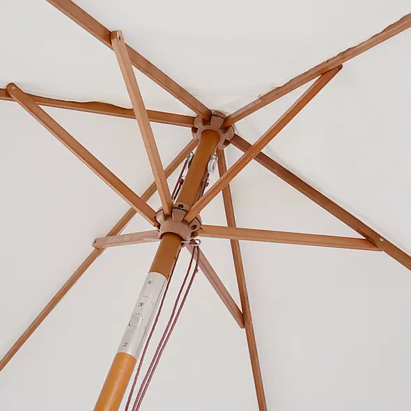 Outsunny 2m x 1.5m Garden Parasol Umbrella with Tilting Sunshade Canopy, Outdoor Market Table Umbrella with Wood and Bamboo Frame, Cream White - 8