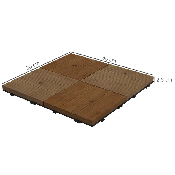 Outsunny 27 Pcs Wooden Interlocking Decking Tiles, 30 x 30 cm Anti-slip Outdoor Flooring Tiles, 0.81㎡ per Pack, All Weather Use for Patio, Balcony, Terrace, Hot Tub, Brown - 3
