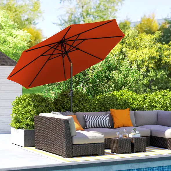 Outsunny 3 m Garden Parasol Umbrellas, Outdoor Sun Shade with 8 Ribs, Tilt and Crank Handle for Balcony, Bench, Garden, Orange - 2