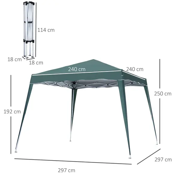 Outsunny 3 M x 3 M Base/ 2.5 M x 2.5 M Top Pop Up Gazebo with Carry Bag, Height Adjustable Slant Leg Party Tent Instant Event Shelter for Garden, Patio, Green - 3
