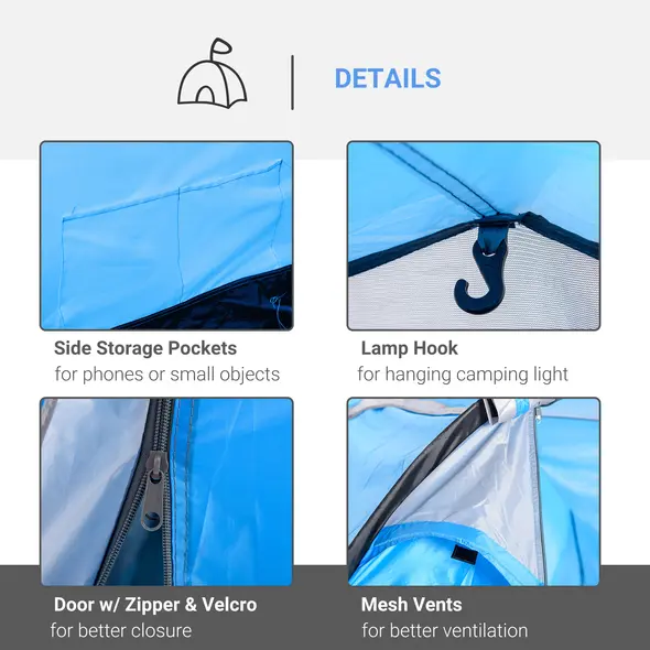 Outsunny 2-3 Man Tunnel Tent with Vestibule, Weather-Resistant Camping Tent with Air Vents for Fishing Hiking, Light Blue & Grey - 5