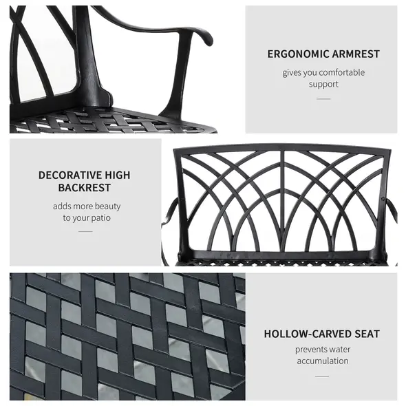 Outsunny 2-Seater Cast Aluminium Garden Bench Loveseat Outdoor Furniture Chair w/ Decorative Backrest & Ergonomic Armrest for Patio Terrace Porch - 5