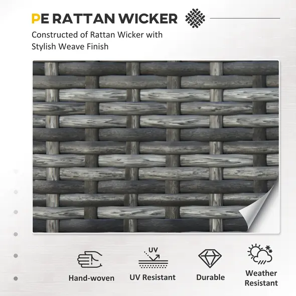 Outsunny 3 Seater All Weather Outdoor Sofa, Garden Rattan Sofa with Cushions and Mental Frame, Grey - 6