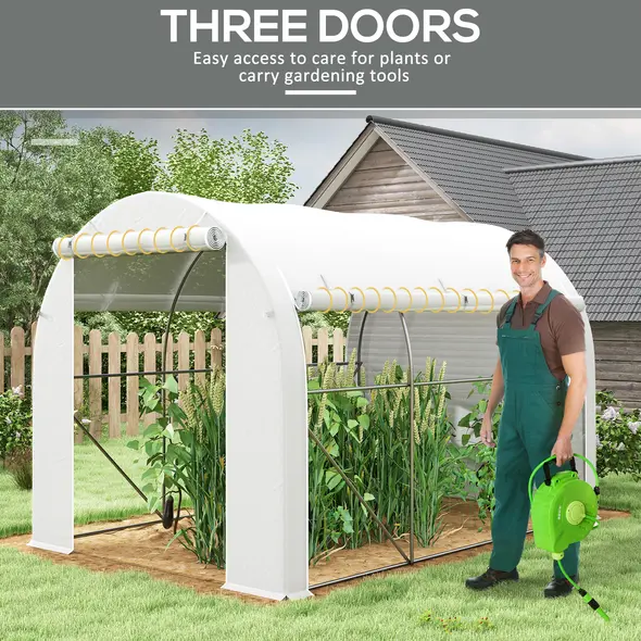Outsunny 296 x 196cm Steel Frame Polytunnel Greenhouse - White - 5