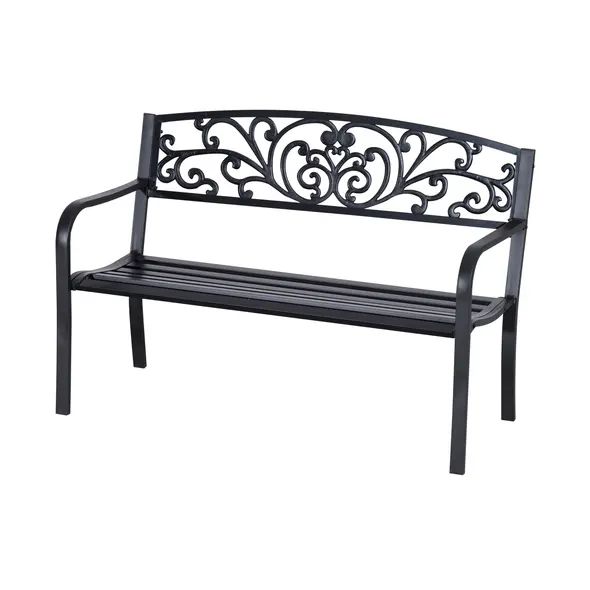 Outsunny 2-Seater Garden Bench, Steel-Black - 1