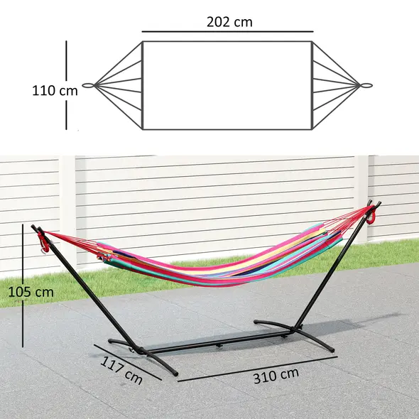 Outsunny 298 x 117cm Hammock with Stand Camping Hammock with Portable Carrying Bag, Adjustable Height, 120kg Load Capacity, Multicolour - 3