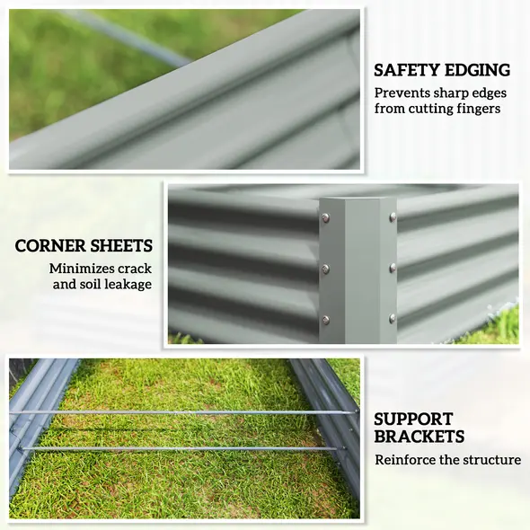 Outsunny 240 x 120cm Galvanised Steel Open Planter - Silver - 7