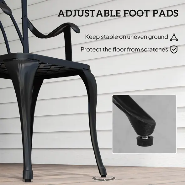 Outsunny 3 Pieces Garden Dining Set for 2, Cast Aluminium Outdoor Dining Set with 2 Armchairs and Round Dining Table with Parasol Hole, Garden Furniture Set, Brown - 7