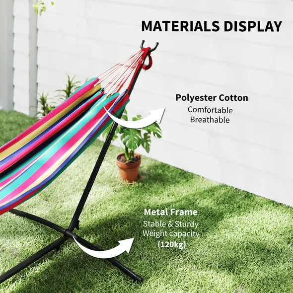 Outsunny 298 x 117cm Hammock with Stand Camping Hammock with Portable Carrying Bag, Adjustable Height, 120kg Load Capacity, Multicolour - 5
