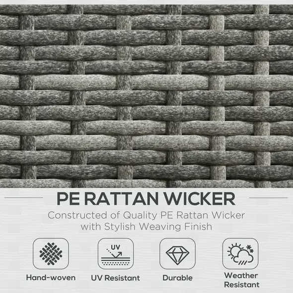 Outsunny 3 Pieces PE Rattan Garden Furniture Set with 10 cm Thick Cushions, 4 Seater Garden Corner Sofa Set with Glass Top Coffee Table, Outdoor Furniture for Patio, Porch, Grey - 4